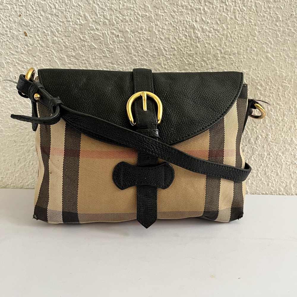 Burberry Black Leather & Tan Nova Check Crossbody Bag